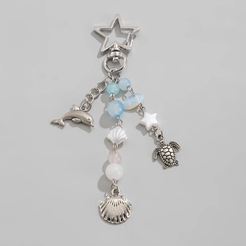 Llavero de Metal Tema Oceánico Delfín Concha Tortuga Aleación Resina Cuentas Colgante de Bolso Para Mujer Accesorios Vacaciones