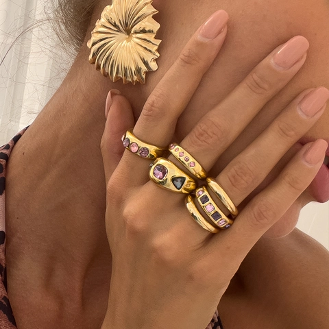 Vintage Alloy Rhinestone Rings Set For Women Retro Y2K Style Colorful Gemstone Inlaid Chunky Open Adjustable Finger Rings