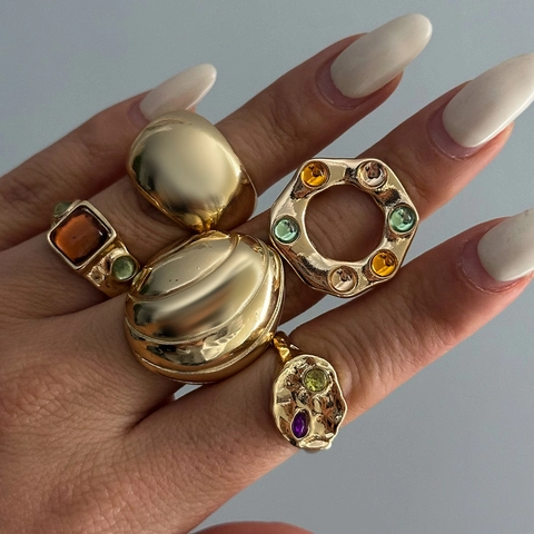 Vintage Legierung Bunte Acryl Diamant Ring Set Für Damen Gold Silber Galvanisierte Geometrische Unregelmäßige Offene Stapelbare Mode Fingerringe Schmuck