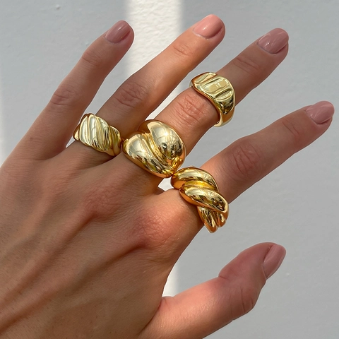 Damen Metall Unregelmäßig Offen Ring Set Flüssigmetall Organisches Geometrisches Design Schraube Kreuz Poliert Statement Fingerringe Schmuck