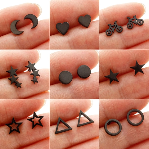 Minimalistische Edelstahl Geometrische Ohrstecker Für Damen Herren Kleiner Mond Herz Stern 18K Vergoldet Knorpel Ohrpiercing Schmuck