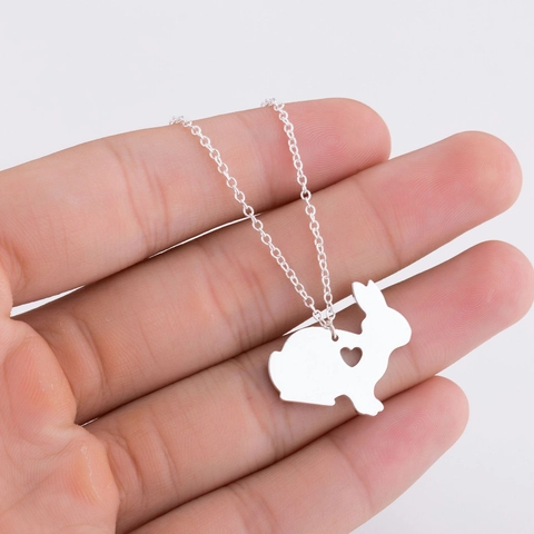 Roestvrijstalen Konijn Hanger Ketting Met Hart Uitsparing Ontwerp Schattig Dier Minimalistisch Sieraden Voor Vrouwen Meisjes