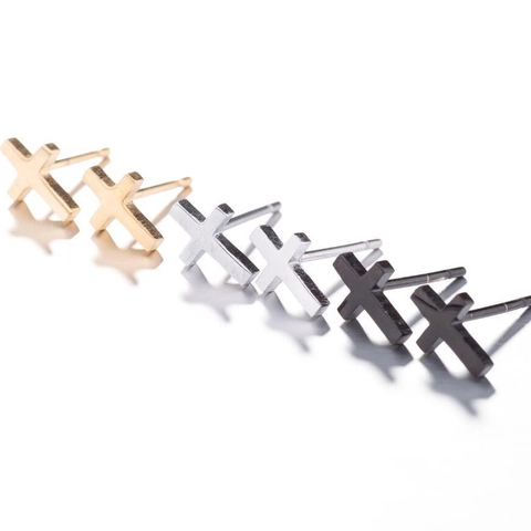Orecchini a Lobo a Croce in Acciaio Inossidabile Minimalisti per Uomo Donna Punk Semplici Gioielli Geometrici Oro Argento