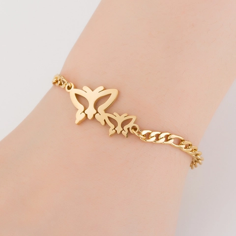 Edelstahl Doppel Hohl Schmetterling Armband Für Damen Figarokette Gold Silber Roségold Schmuck Valentinstag Geschenk