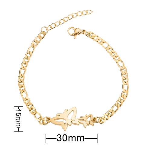 Edelstahl Doppel Hohl Schmetterling Armband Für Damen Figarokette Gold Silber Roségold Schmuck Valentinstag Geschenk