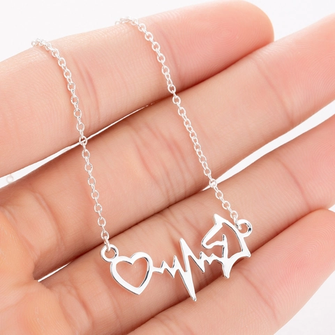 Collana con Ciondolo Cuore ECG Cavallo Zampa in Acciaio Inossidabile Gioielli di Moda Minimalisti Oro Argento Rosa Donna