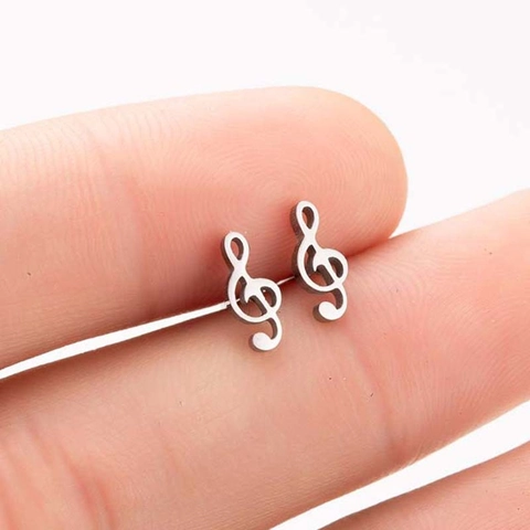 Stainless Steel Music Note Stud Earrings Treble Clef Minimalist Polished Jewelry For Women Girls Gift Black Gold Silver