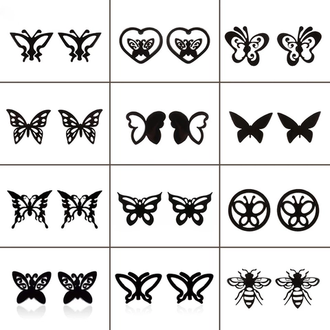 Pendientes de Botón de Acero Inoxidable Mariposa Abeja Mujer Insecto Corazón Oro Plata Oro Rosa Negro Joyería Regalo