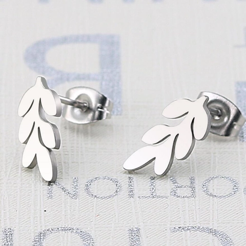 Minimalist Leaf Stud Earrings Stainless Steel Plant Shaped Jewelry For Women Fashion Daily Wear Accessory Elegant Style