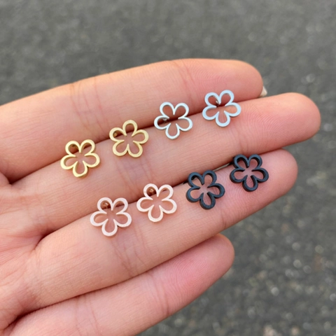 Minimalist Stainless Steel Hollow Flower Stud Earrings For Women Korean Style Floral Ear Jewelry Gold Silver Rose Gold Black