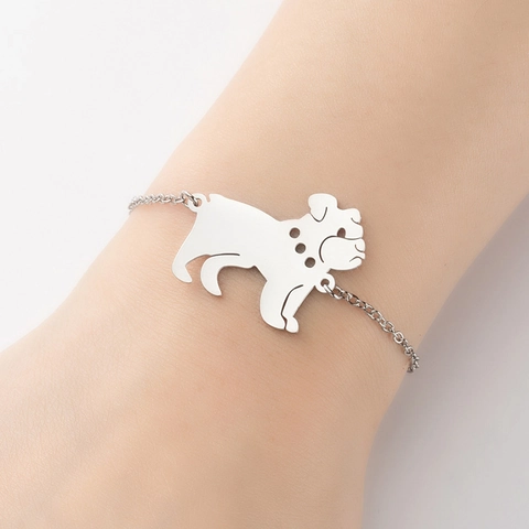 Fashion Stainless Steel Bulldog Silhouette Hollow Pendant Bracelet Gold Silver Plated Cute Animal Adjustable Jewelry Women Gift