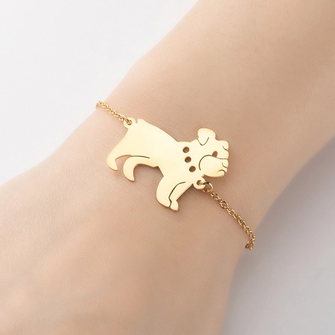 Fashion Stainless Steel Bulldog Silhouette Hollow Pendant Bracelet Gold Silver Plated Cute Animal Adjustable Jewelry Women Gift