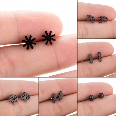 Boucles d'Oreilles Clous Minimalistes en Acier Inoxydable Femme Om Infini Arbre de Vie Éclair Bijoux Mode Cadeau