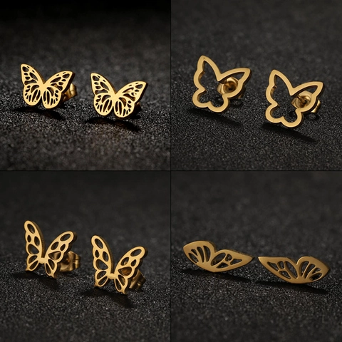 Stainless Steel Hollow Out Butterfly Stud Earrings For Women Minimalist Animal Wing Earring Daily Jewelry Accessory Gift