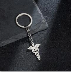 Stainless Steel Animal Keychain Retro Hollow Giraffe Crab Medical Caduceus Wing Pendant Key Ring Gift For Men Women Jewelry