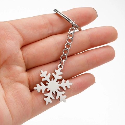 Portachiavi con Ciondolo a Fiocco di Neve in Acciaio Inossidabile Regalo di Natale Invernale Portachiavi in Metallo Argento