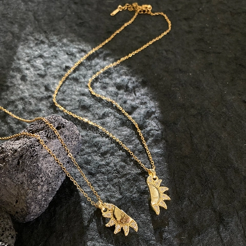 Collier Pendentif Magnétique Soleil en Cuivre et Zircone Chaîne en Acier Inoxydable Gravure You Are My Sunshine Or Bijoux Femme