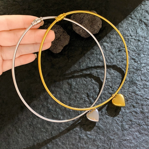 Stainless Steel Heart Pendant Choker Necklace Gold Silver Snake Chain Necklace With Magnetic Buckle Minimalist Jewelry For Women