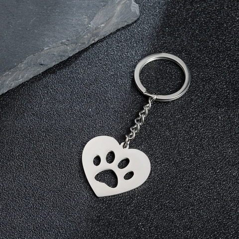 Minimalistische Roestvrijstalen Huisdier Pootafdruk Sleutelhanger Hol Hart Rond Dier Voetafdruk Sleutelhanger Voor Mannen Vrouwen Huisdierliefhebbers Sieraden Cadeau