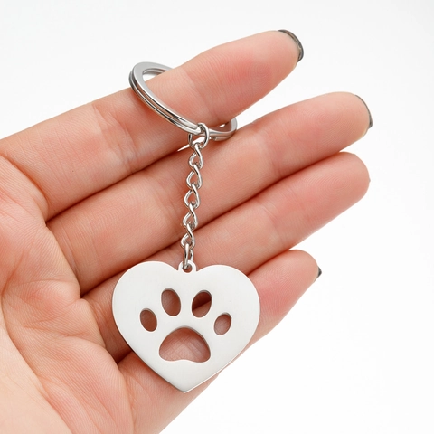 Minimalistische Roestvrijstalen Huisdier Pootafdruk Sleutelhanger Hol Hart Rond Dier Voetafdruk Sleutelhanger Voor Mannen Vrouwen Huisdierliefhebbers Sieraden Cadeau