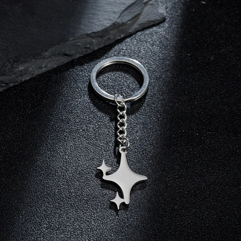 Silber Funkelnder Stern Edelstahl Schlüsselanhänger Geometrisch Einfacher Schlüsselring Für Damen Auto Tasche Anhänger Schmuck
