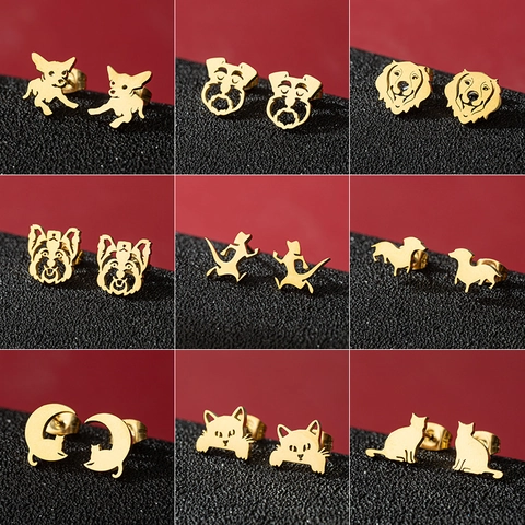 Edelstahl Niedliche Tier Ohrstecker Für Damen Winzig Chihuahua Schnauzer Dackel Katze Eidechse Piercing Schmuck Geschenk