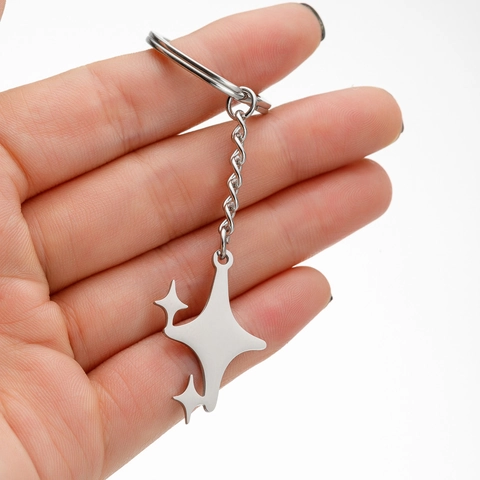 Silber Funkelnder Stern Edelstahl Schlüsselanhänger Geometrisch Einfacher Schlüsselring Für Damen Auto Tasche Anhänger Schmuck