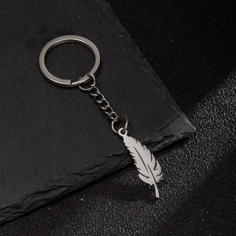 Portachiavi in Acciaio Inossidabile Pianta Fiore Piuma Pendente a Foglia d'Argento Minimalista Ornamento per Borsa Regalo