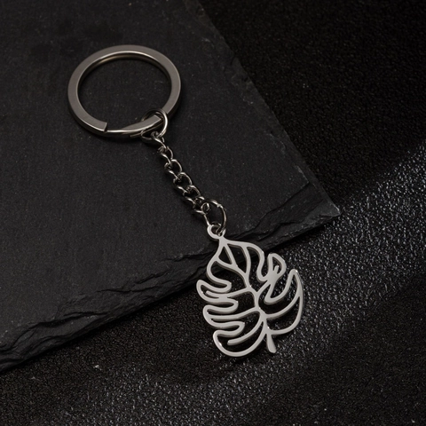 Minimalist Stainless Steel Monstera Leaf Keychain Pendant Tropical Plant Hollow Out Tree Leaf Car Key Ring Charm For Men Women Accessories