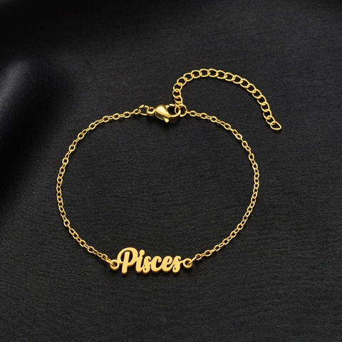 Stainless Steel Zodiac Sign Letter Pendant Bracelet For Women Gold Silver Plated Twelve Constellation Adjustable Chain Jewelry Gift