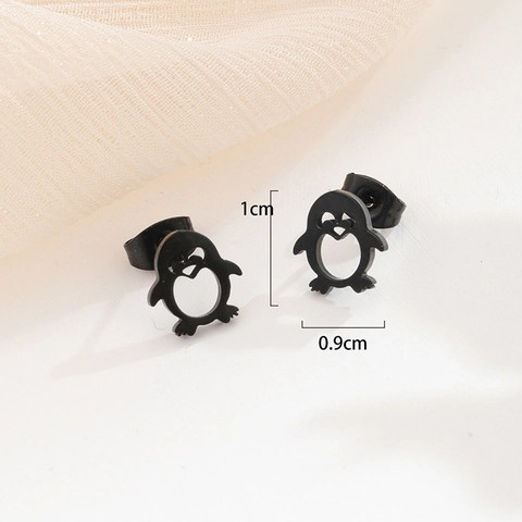Cute Penguin Stainless Steel Stud Earrings Minimalist Hollow Heart Animal Ear Jewelry For Women Kids Daily Accessories