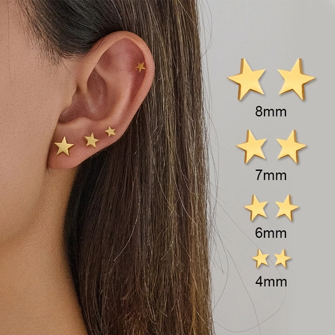 Minimalist Stainless Steel Star Stud Earrings Tiny Geometric Pentagon Star Ear Studs Gold Steel Black Jewelry For Women Girls