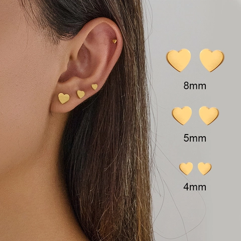 Minimalist Stainless Steel Heart Stud Earrings For Women Tiny Geometric Love Heart Ear Bone Studs Gold Silver Black Daily Jewelry Gift