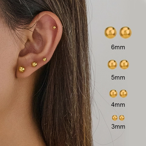 Minimalist Stainless Steel Ball Stud Earrings For Women Simple Geometric Round Piercing Jewelry Gold Silver Black