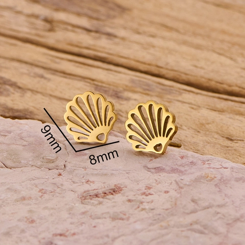 Schelp Oorknopjes Roestvrij Staal Geometrisch Hol Ontwerp Minimalistische Zomer Strand Sieraden Voor Dames