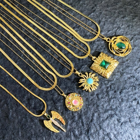 Vintage Titanium Steel Jewelry Set For Women Gold Plated Rhinestone Necklace Earrings Ring Retro Bohemian Style Jewelry