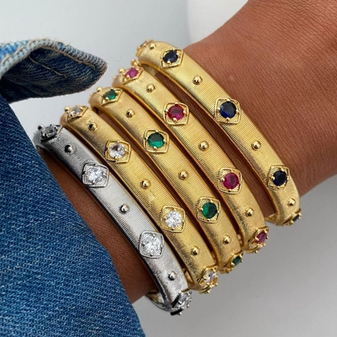Bracciale In Rame Spazzolato Vintage Placcato Oro 18K E Anello Regolabile Con Zirconia Per Donna Gioielli Stile Italiano