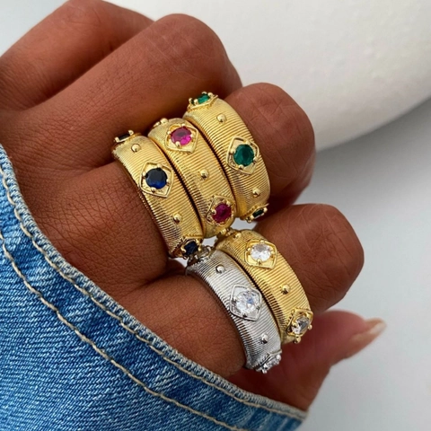 Bracciale In Rame Spazzolato Vintage Placcato Oro 18K E Anello Regolabile Con Zirconia Per Donna Gioielli Stile Italiano