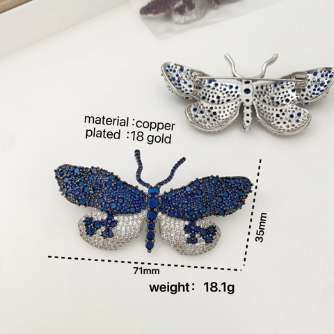Luxury 18K Gold Plated Copper Butterfly Brooch Pin With Micro Inlaid Zirconia Colorful Rhinestone Women Coat Accessories
