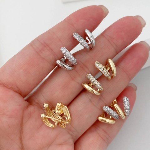 Orecchini a Bottone Asimmetrici Geometrici in Rame e Zircone a Forma di U Doppio Strato Placcato Oro Argento Gioielli