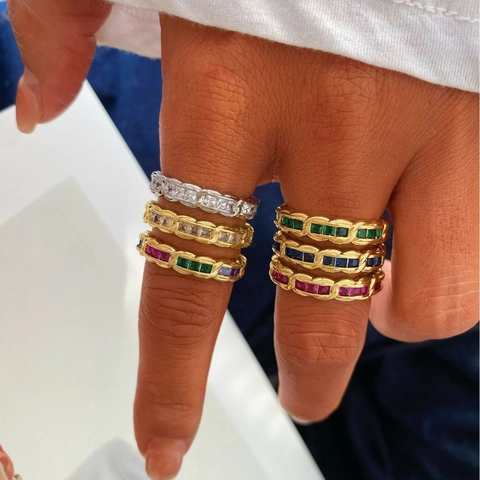 Bracciale e Anello in Rame con Zirconi Geometrici alla Moda per Donna Gioielli con Catena di Pietre Colorate di Lusso per Banchetto Decorazione Quotidiana