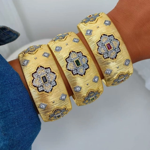 Set Gioielli Bracciale E Anello In Rame Spazzolato Stile Italiano Con Fiore In Zirconia Vintage Lusso Donna