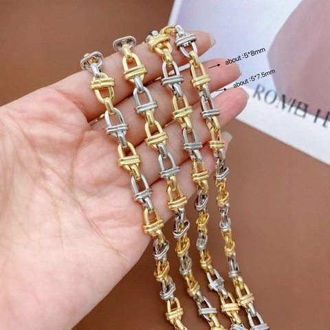 Industrial Style Two-Tone Gold Silver Plated Alloy Link Chain For DIY Jewelry Making Horseshoe U-Shape Metal Accessories