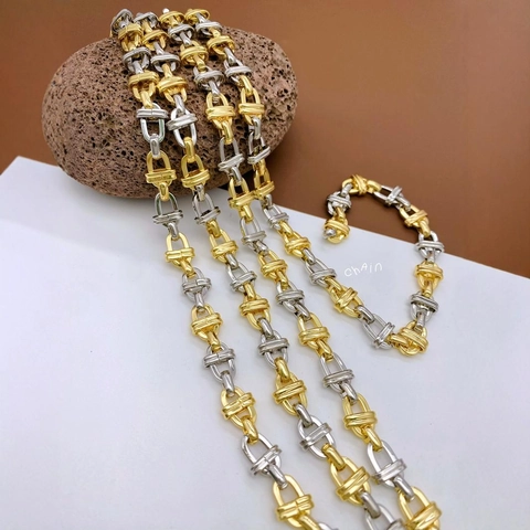 Industrial Style Two-Tone Gold Silver Plated Alloy Link Chain For DIY Jewelry Making Horseshoe U-Shape Metal Accessories