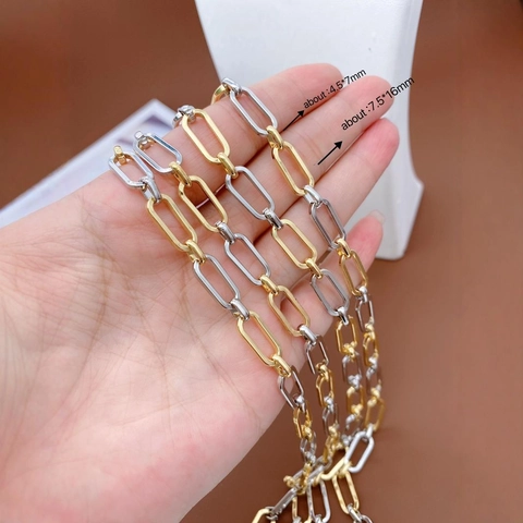 18K Gold Plated Two-Tone Paperclip Link Chain For DIY Jewelry Making Minimalist Industrial Style Metal Chain Necklace Finding