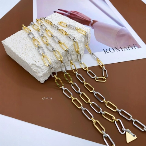 18K Gold Plated Two-Tone Paperclip Link Chain For DIY Jewelry Making Minimalist Industrial Style Metal Chain Necklace Finding