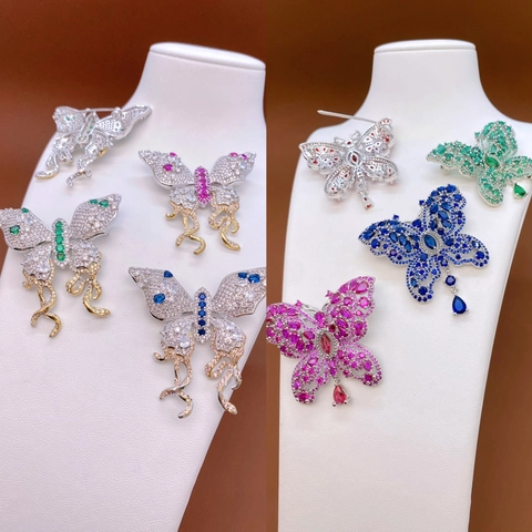 Elegante Zirconia Vlinder Broche Hanger Ketting Set Voor Dames Micro-Pave Legering Mode Sieraden Voor Trui Jas