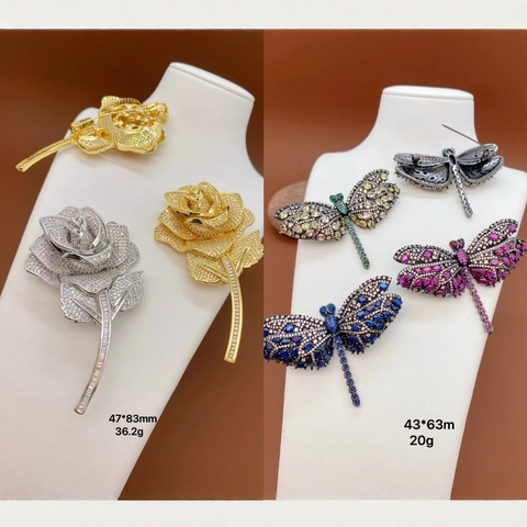 Spilla in Rame e Zircone a Forma di Rosa e Libellula Vintage di Lusso per Donna Gioielli Corsage con Strass Intarsiati di Alta Qualità