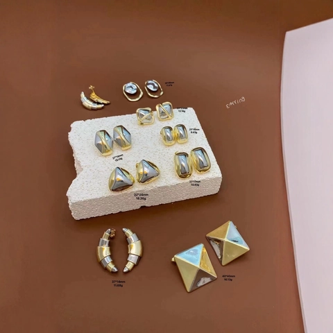 Pendientes Geométricos Chapados en Oro Plata Bicolor de Aleación Minimalista Vintage para Mujer Joyería de Viaje Elegante