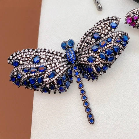 Spilla in Rame e Zircone a Forma di Rosa e Libellula Vintage di Lusso per Donna Gioielli Corsage con Strass Intarsiati di Alta Qualità